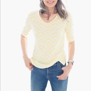 Chico's | Geo Pattern Statement Valentina Top Womens Size 2 Yellow 3/4 Sleeves